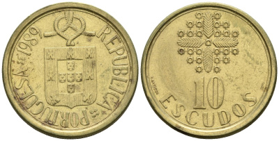 Португалия 10 эскудо 1989 KM 633 никель латунь 4148-517