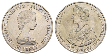 Фолклендские острова (Фолкленды) 50 пенсов 1980 80 лет со дня рождения Королевы Матери KM 15 медно-никель BU 4537-934