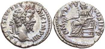 Римская Империя денарий 196 - 197 Септимий Север, L SEP SEV PERT AVG IMP VIII, бюст императора / P M TR P V COS II P P, Пация, богиня Мира, Лаодикея, 3,02 гр RIC 490a серебро 1073-18-75