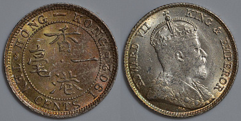 Гонконг 10 центов 1902 Эдуард VII (1901-1910) KM 13 серебро UNC 91-631