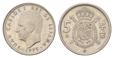 Испания 5 песет 1975 (77) Хуан Карлос I (1975-2014) KM 807 медно-никель aUNC 4671-1026