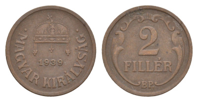 Венгрия 2 филлера 1939 BP KM 506 бронза 4658-335