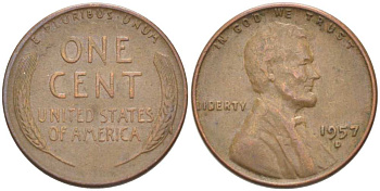 США 1 ЦЕНТ 1957 D, ЛИНКОЛЬН KM А132 медь цинк 218-716