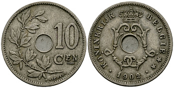 Бельгия 10 сантимов 1902 Belgie KM 49 медно-никель 4172-1053