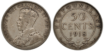 Ньюфаундленд 50 центов 1918 С, Георг V (1910-1936) KM 12 серебро    4044-942