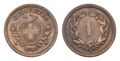 Швейцария 1 раппен 1850 A KM 3.1 бронза 1531-911