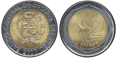 Перу 2 новых соля 2007 LIMA KM 313 биметалл UNC 4605-132