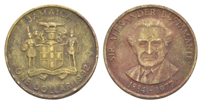Ямайка 1 доллар 1992 Александр Бустаманте KM 145 никель латунь 4652-627