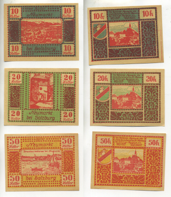 Австрия, Зальцбург набор из 3 банкнот 1920 30-31 сентября 1920, нотгельд, 10, 20, 50 геллеров   бумага  aUNC  7555-10-2-1