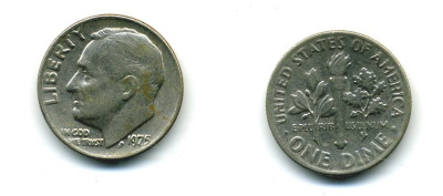 США 10 ЦЕНТОВ = 1 ДАЙМ 1975 РУЗВЕЛЬТ KM 195а медь плакированная медно-никелем 4364-354