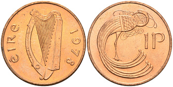 Ирландия 1 пенни 1978 мифологическая птица лира KM 20 бронза UNC 4582-133