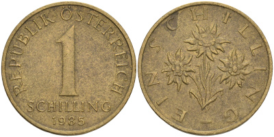Австрия 1 шиллинг 1985 KM 2886 алюминиевая бронза 4556-325