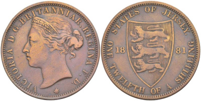 Джерси 1/12 шиллинга 1881 Виктория (1837-1901) KM 8 бронза 4517-1023
