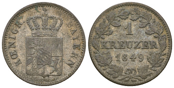 Бавария 1 крейцер 1849 Максимилиан II (1848-1864) KM 452 серебро 4576-232