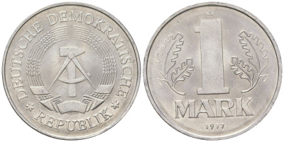 ГДР 1 марка 1977 A KM 35.2 алюминий UNC 4571-224