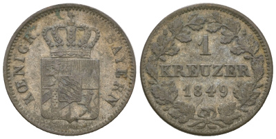 Бавария 1 крейцер 1849 Максимилиан II (1848-1864) KM 452 серебро 4576-232