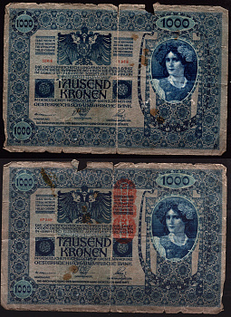 Австрия 1000 крон 1919 Женщина, австрийское знаме, с печатью Pick 57a бумага 7547-87-2-2