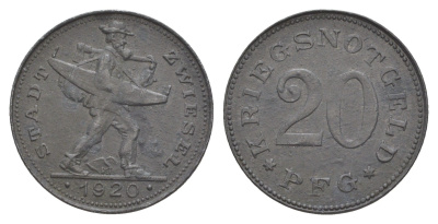Цвизель 20 пфеннигов 1920 Funck 632.19, Men18 35512.23 цинк 4582-913