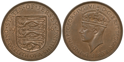 Джерси 1/12 шиллинга 1946 Георг VI (1937-1952) KM 18 бронза aUNC 4383-835