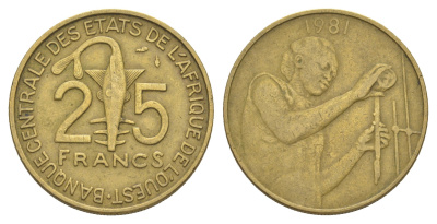 Западная Африка (BCEAO) 25 франков 1981 KM 9 алюминиевая бронза 4612-1141