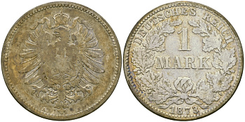 Германия 1 марка 1873 A Weege 17, J. 9, KM 7 серебро 98-1225