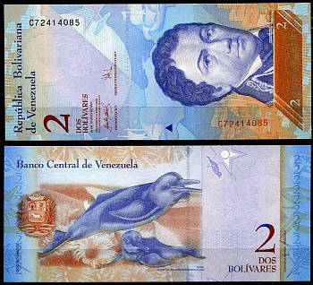 Венесуэла 2 боливара 2007 20 марта 2007, Франсиско де Миранда, речной дельфин Pick 88 a бумага UNC (пресс) 447-26-1-2