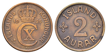 Исландия 2 эйре 1926 KM 6.1 бронза 4668-915