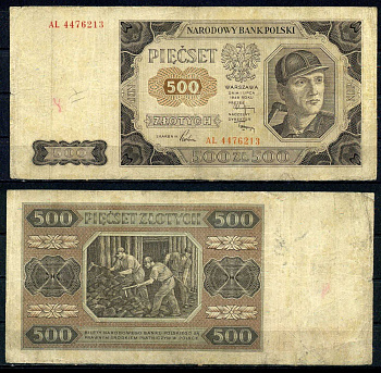 Польша 500 злотых 1948 Pick 140 (1) бумага 451-852-3-1