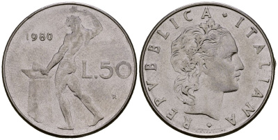 Италия 50 лир 1980 KM 95.1 сталь 4177-854