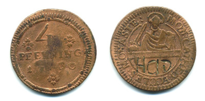 Мюнстер 4 пфеннига 1790 медь 23-852
