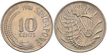 Сингапур 10 центов 1981  KM 3 медно-никель 4594-1062