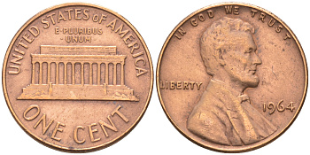 США 1 ЦЕНТ 1964 ЛИНКОЛЬН KM 201 медь цинк 188-255