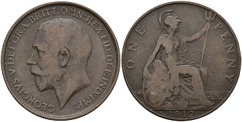 Великобритания 1 пенни 1912 Георг V (1910-1936) KM 810, Spink 4051 бронза 4144-436