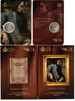 Сан-Марино 2 евро 2011 500 лет со дня рождения Джорджо Вазари, в оригинальном буклете KM 500 биметалл UNC 8-2-01-10