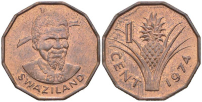 Свазиленд 1 цент 1974 ананас, Собуза II KM 7 бронза 218-1161