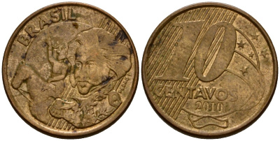 Бразилия 10 сентаво 2010 KM 649.2 сталь плакированная латунью 219-1235