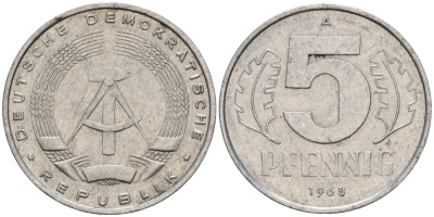 ГДР 5 пфеннигов 1968 A KM 9.1 алюминий 211-1131