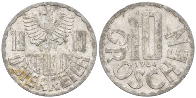 Австрия 10 грошей 1964 KM 2878 алюминий 60-826