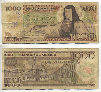 МЕКСИКА 1000 ПЕСО 1984 30 ОКТЯБРЯ 1984, СЕРИЯ WK Pick 81 бумага 7551-35-4-1