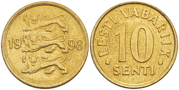 ЭСТОНИЯ 10 ЦЕНТОВ 1998 KM 22 медь алюминий никель 66-723