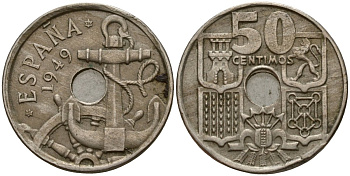 Испания 50 сентимо 1949 KM 777 медно-никель 4121-754