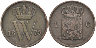 Нидерланды 1 цент 1875 Виллем III (1849-1890) KM 100 медь 4575-931