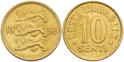 ЭСТОНИЯ 10 ЦЕНТОВ 1998 KM 22 медь алюминий никель 66-723