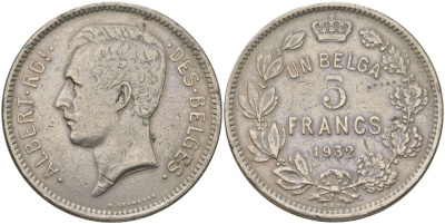 Бельгия 5 франков 1932 Belges, Альберт I (1909-1934) KM 97 никель 4157-1121