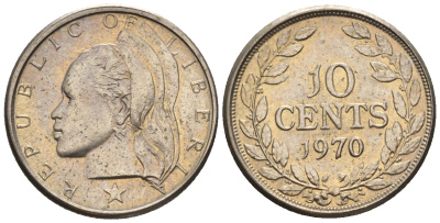 Либерия 10 центов 1970  KM 15a.2 медно-никель  UNC  220-1131