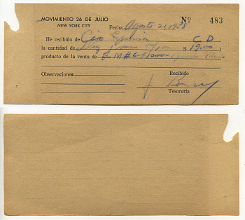 Куба расписка 1957-58 изготовлено в Нью-Йорке, для закупки вооружения для партизан, очень редкая , тираж 200 штук бумага аUNC 8616-35-2-2