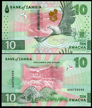 Замбия 10 квача 2024 орел, плотина Кариба, водопад Кабвелуме, муравьед Pick 62  бумага  UNC (пресс) 448-121-1
