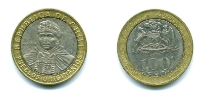 Чили 100 песо 2009 индейцы Мапуче KM 236 биметалл 29-857