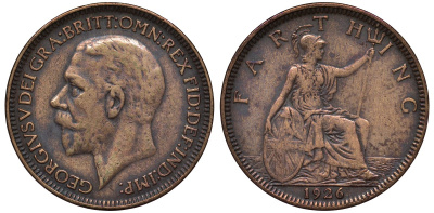 Великобритания 1 фартинг 1926 Георг V (1910-1936) KM 825, Spink 4061 бронза 4122-544