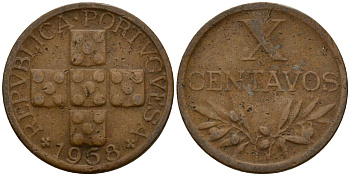 Португалия 10 сентаво 1958 KM 583 бронза 4154-1022